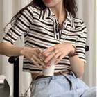 Short-sleeve Striped Polo Shirt Stripes - Black & White - One Size