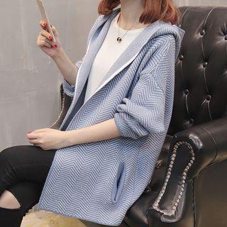 Open-front Chevron Hooded Knit Jacket