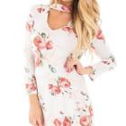 Flower Print V-neck Long-sleeve T-shirt