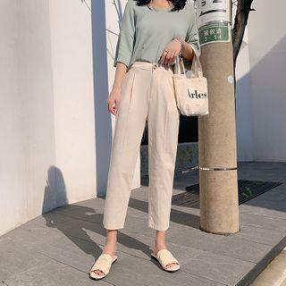 High-waist Straight-cut Cropped Linen Pants