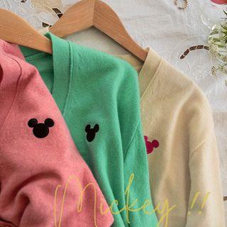 Mickey-embroidered Woolen Cardigan