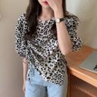 Puff-sleeve Leopard Print Top As Shown In Figure - One Size