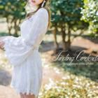 Bell-sleeve Lace-trim Sheer Playsuit