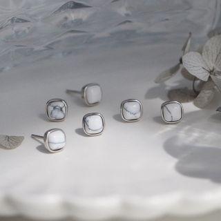 Marble Stud Earring 1 Pair - White - One Size