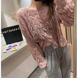 Long-sleeve Round-neck Plain Cutout Sweater