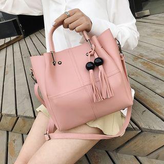 Set Of 3: Faux Leather Crossbody Bag + Handbag + Pouch