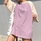 3/4-sleeve Smiley Face Oversized T-shirt