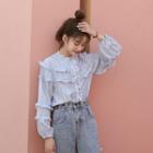 Striped Ruffle Trim Blouse / Cropped Straight-fit Jeans