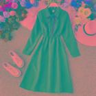 Long-sleeve Button-up A-line Midi Dress