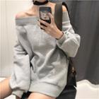 Off Shoulder Long Pullover Light Gray - One Size