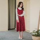 Sleeveless Floral Midi Hanbok Dress Wine Red - One Size