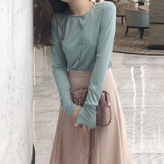 Long-sleeve Buttoned Top + A-line Midi Skirt