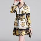 Long-sleeve Printed Corset Waist A-line Mini Dress