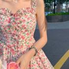 Spaghetti Strap Flower Print Mini A-line Dress / Lace Skirt / Undershorts