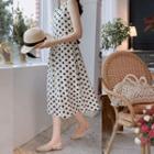 Sleeveless Tie-back Dotted Dress Ivory - One Size