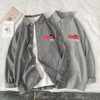 Letter Printed Striped Long-sleeve Shirt