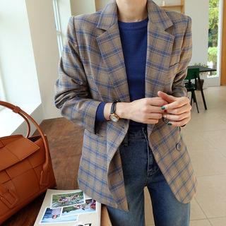 Double-breasted Plaid Blazer One Size