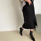 Drawstring Slit-front Long Skirt