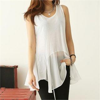 Sleeveless Chiffon Handkerchief-hem Long Top