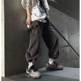 Drawstring Hem Side Pocket Belted Cargo Pants