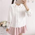 Long-sleeve Fruit Embroidery Top White - One Size