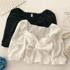 3/4-sleeve Cropped Smocked Top