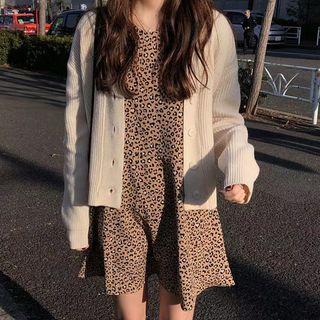 Leopard Pattern Short-sleeve T-shirt Dress As Shown In Figure - One Size