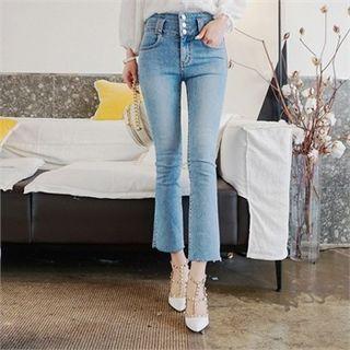 Three-button Washed Boot-cut Jeans