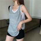 Mock Two-piece Tank Top Gray - One Size