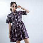 Chinese Character Print Short-sleeve Mini A-line Dress