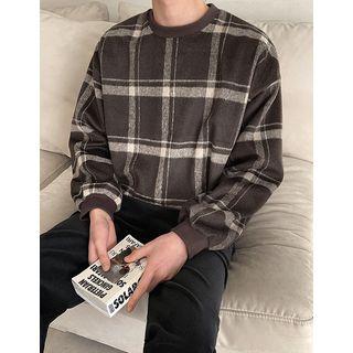 Drop-shoulder Woolen Plaid Sweater