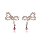 925 Sterling Silver Plated Rose Gold Elegant Bow Stud Earrings With Austrian Element Crystal Rose Gold - One Size