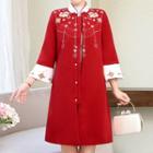 Embroidered 3/4-sleeve Long Coat