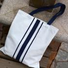 Striped Panel Canvas Tote Bag As Shown In Figure - One Size