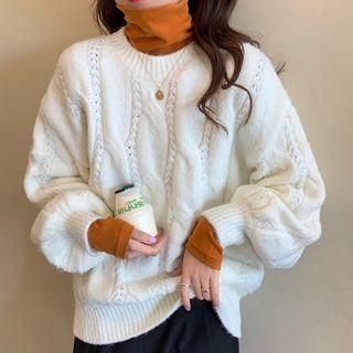 Crew-neck Cable-knit Sweater / Turtleneck Long-sleeve Top