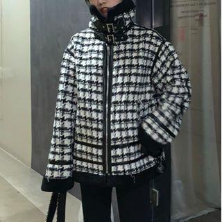 Houndstooth Biker Jacket Black - One Size