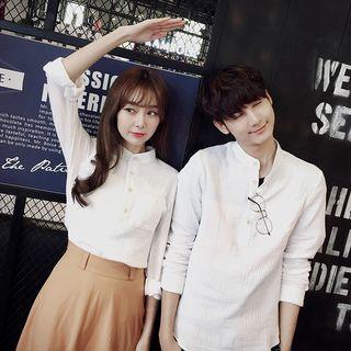 Long-sleeve Crinkled Couple Pullover
