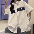 Button-up Lettering Short-sleeve T-shirt
