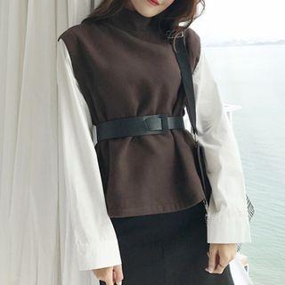 Mock-neck Mock Two-piece Blouse