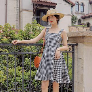 Gingham Wide-strap A-line Dress