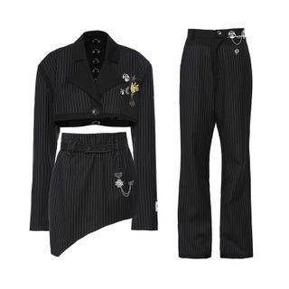 Badge Pendant Long-sleeve Cropped Blazer / Asymmetrical Skirt / Pants