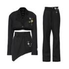 Badge Pendant Long-sleeve Cropped Blazer / Asymmetrical Skirt / Pants