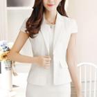Set: Plain Elbow Sleeve Blazer + Sleeveless Dress