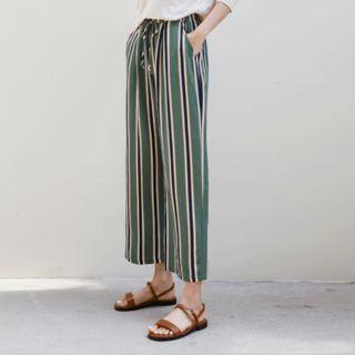 Striped Linen Blend Wide-leg Pants