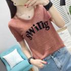 Short-sleeve Cut Out Lettering Knit Top