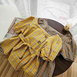 Square-neck Short-sleeve Tie-waist Blouse