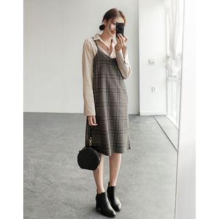 Checked Wool Suspender Dress