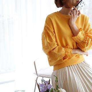Eyelet-lace Sleeve Pullover
