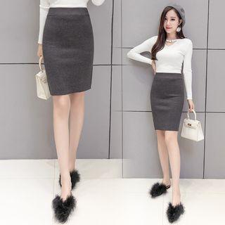 Slit Back Knit Pencil Skirt