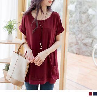 Fold-up Sleeve Sheer Tunic Top